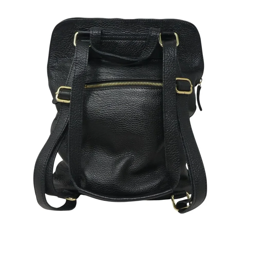 L. Credi Black Pebbled Leather Convertible Crossbody Backpack Purse Shoulder Bag